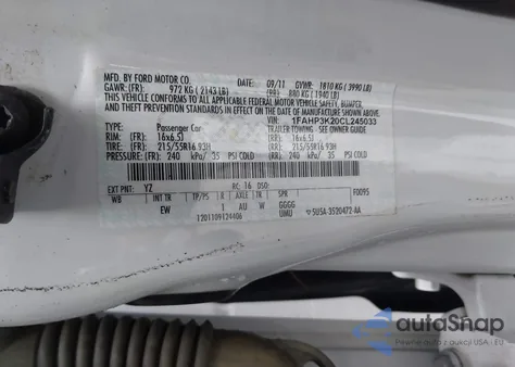 2012 Ford Focus Se z USA, uszkodzony, nr VIN 1FAHP3K20CL245033